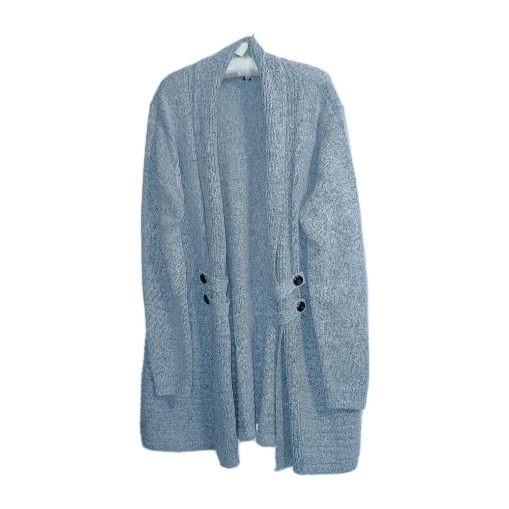 AB Studio Women Longline Cardigan Sweater XXL Grey Chunky Knit Preppy Ribbed